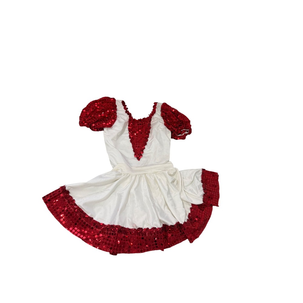Vintage Kids Red White Sequin Dance Costume Leotard Skirt Set MC Medium Child